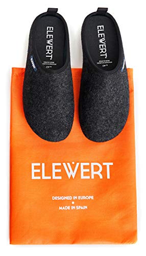 ELEWERT® - NATURAL-W1BLACK- Zapatillas para casa, Confort, Unisex, Interior, Exterior, Suela de Caucho, Plantilla extraíble reciclada, Designed IN Europe, Made IN Spain. Talla 45