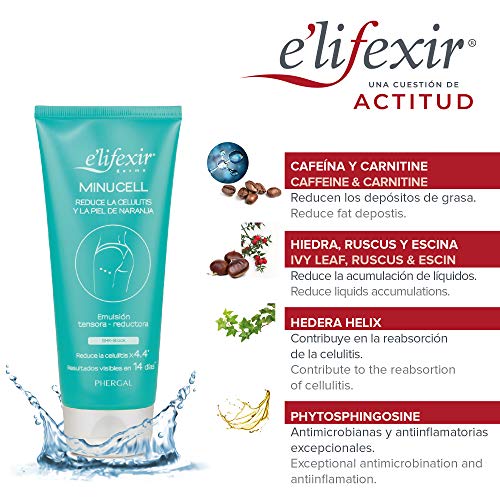 Elifexir Minucell - Emulsión Tensora Reductora | Reduce Celulitis y Piel de Naranja | Crema Anticelulitica| Frena la Aparición de Estrías |Cafeína y Carnitina - 200 ml