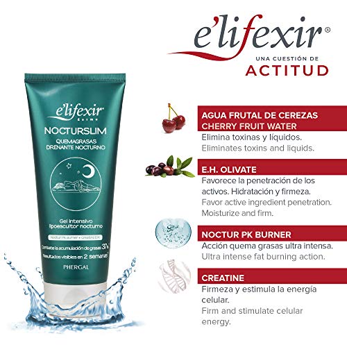 Elifexir Nocturslim - Gel Intensivo Lipoescultor Noche, Crema Reafirmante Extreme, Crema Drenante Retención de Líquidos, Producto Corporal Termigenico, Resultados Visibles en 2 Semanas - 200 ml