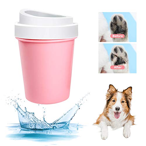 Elinala Limpia Patas Perro, Taza de Limpieza para Mascotas, Cepillo de Limpieza para Masaje de Pies de Perro y Gato Extraíble con Cabezal de Cepillo Suave para Limpiar Suciedad y Barro (Rosa)