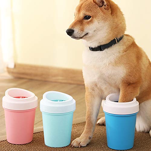 Elinala Limpia Patas Perro, Taza de Limpieza para Mascotas, Cepillo de Limpieza para Masaje de Pies de Perro y Gato Extraíble con Cabezal de Cepillo Suave para Limpiar Suciedad y Barro (Rosa)