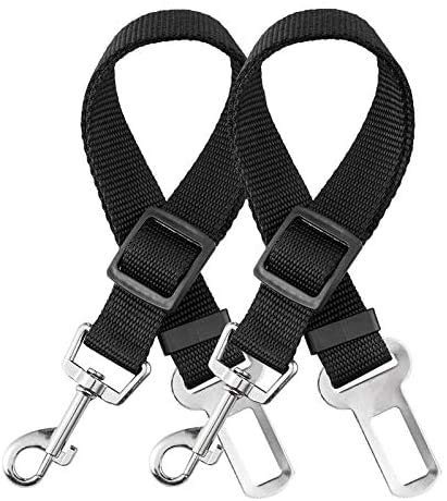 elloLife 2 Cinturón de Seguridad de Coche para Perros, Arnés del Cinturón de Nylon Ajustable Universal para trasportar Mascotas 2pcs/Pack Más Duradero【Versión Mejorada】