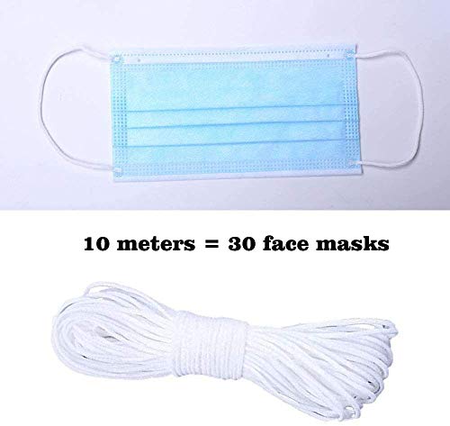 ELLOLIFE 【3 mm x 10 m de longitud, cuerda elástica trenzada para coser y artesanía, ideal para máscaras de goma elástica para calles, alta calidad