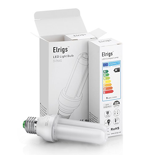 Elrigs Bombilla LED E27, 9 W (equivalente a 75 W en incandescencia), luz blanca fría (6000K), casquillo E27, Pack de 2 bombillas