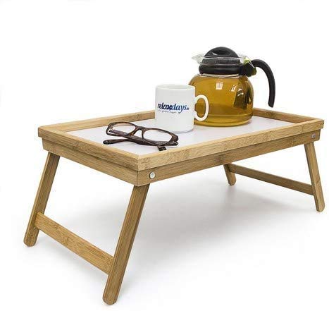 EM Home Bandeja para Cama Plegable, mesita para desayunos con Patas Plegables (Madera), 50x31x21 cm