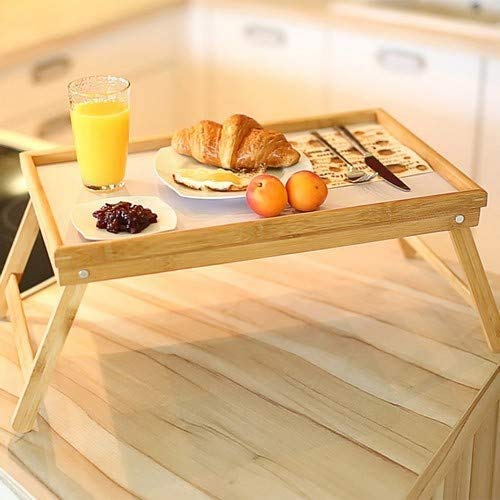 EM Home Bandeja para Cama Plegable, mesita para desayunos con Patas Plegables (Madera), 50x31x21 cm