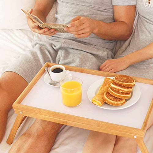 EM Home Bandeja para Cama Plegable, mesita para desayunos con Patas Plegables (Madera), 50x31x21 cm