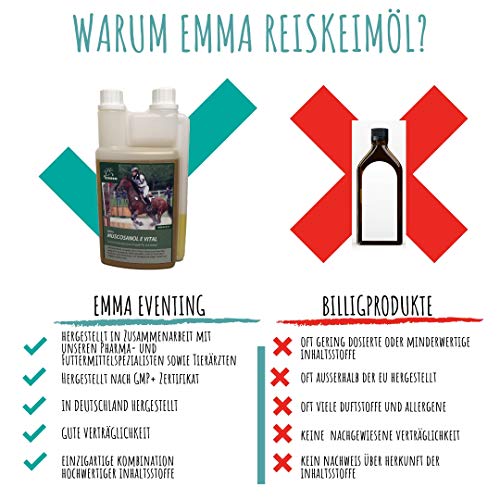 EMMA Aceite de Germen de arroz para Caballos la alimentación de los Caballos favorece el Desarrollo Muscular I Gamma-orizanol + Vitamina E para el Rendimiento y la Musculatura 1 L