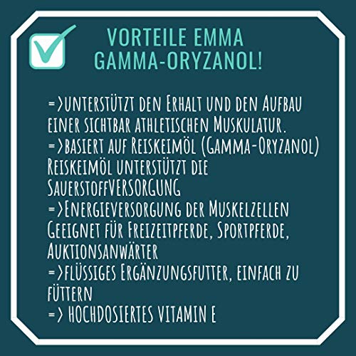 EMMA Aceite de Germen de arroz para Caballos la alimentación de los Caballos favorece el Desarrollo Muscular I Gamma-orizanol + Vitamina E para el Rendimiento y la Musculatura 1 L EMMA Aceite de Germen de arroz para Caballos la alimentación de los Caballos favorece el Desarrollo Muscular I Gamma-orizanol + Vitamina E para el Rendimiento y la Musculatura 1 L