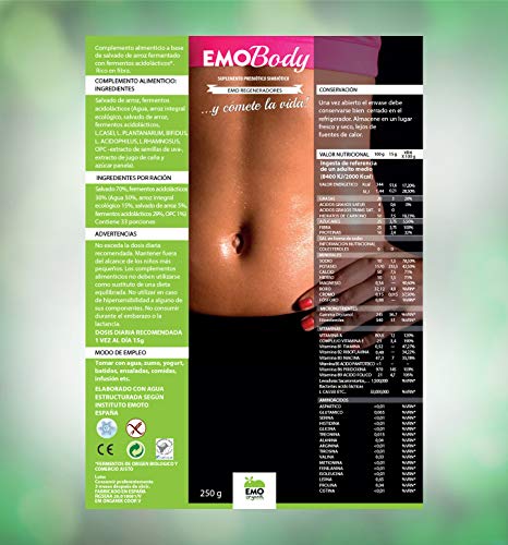EMO Body Prebiótico 250 gr Salvado de Arroz Fermentado – Más de 100 Cepas – Bacterias Acido Lácticas y Hongos Benéficos – 33.000 Millones de UFC EMO Body Prebiótico 250 gr Salvado de Arroz Fermentado – Más de 100 Cepas – Bacterias Acido Lácticas y Hongos Benéficos – 33.000 Millones de UFC