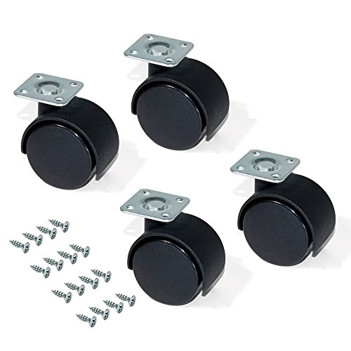 Emuca 2036717 - Lote de 4 ruedas pivotantes negras para mueble , sin frenos, diámetro 30 mm con placa de montaje y rodamiento de bolas Emuca 2036717 - Lote de 4 ruedas pivotantes negras para mueble , sin frenos, diámetro 30 mm con placa de montaje y rodamiento de bolas