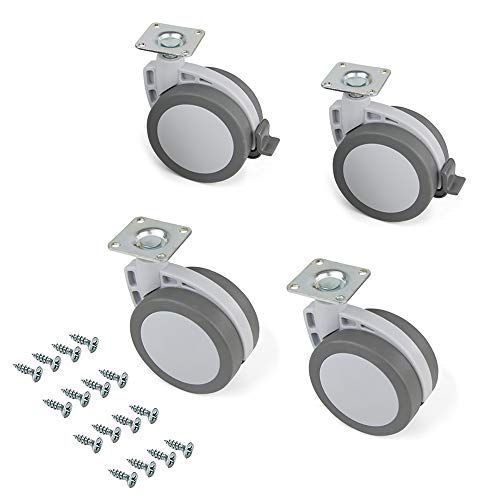 Emuca 2037921, Ruedas pivotantes para mueble - 80mm con placa de montaje y rodamiento de bolas, Gris, Set de 4 Piezas (2 con freno y 2 sin freno) Emuca 2037921, Ruedas pivotantes para mueble - 80mm con placa de montaje y rodamiento de bolas, Gris, Set de 4 Piezas (2 con freno y 2 sin freno)