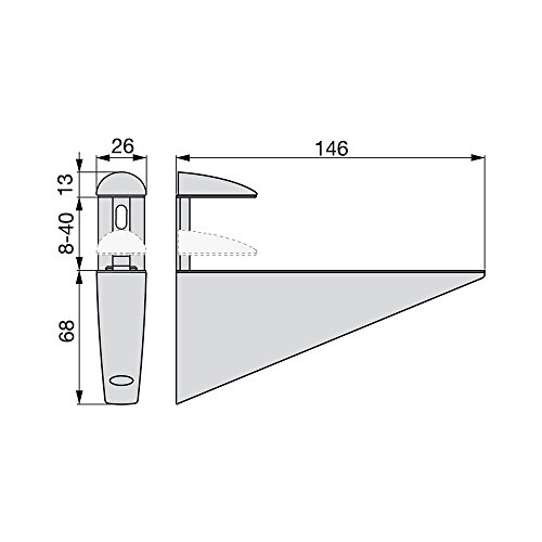 Emuca 4009225 Lote de 2 soportes mod. Halcon para estante de madera o cristal de espesor 8-40mm acabado pintado aluminio