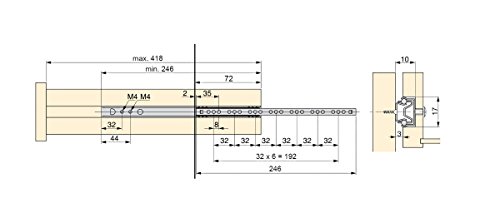 EMUCA Guías Laterales para cajones con rodamiento de Bolas 17mm x 246mm, extracción Parcial, Pack de 5 guías EMUCA Guías Laterales para cajones con rodamiento de Bolas 17mm x 246mm, extracción Parcial, Pack de 5 guías