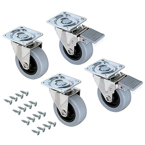 Emuca - Lote de 4 ruedas pivotantes para mueble Ø50mm con placa de montaje y rodamiento de bolas, ruedas de goma para muebles color gris Emuca - Lote de 4 ruedas pivotantes para mueble Ø50mm con placa de montaje y rodamiento de bolas, ruedas de goma para muebles color gris