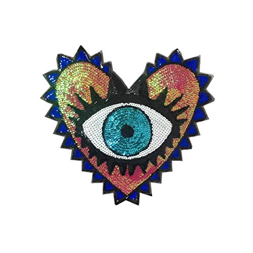 En forma de corazón decorativa de lentejuelas remiendo del bordado de parches para la ropa de reparación de costura en tela Patch bolso del sombrero accesorio diy del ojo azul