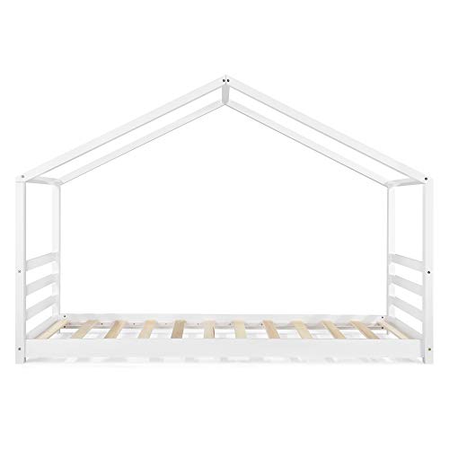 [en.casa] Cama para niños de Pino 200 x 90 cm Cama Infantil Forma de casa Blanco Mate