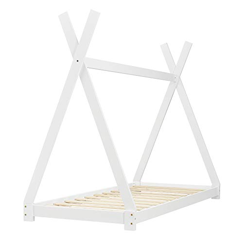 [en.casa] Cama para niños pequeños Cama Infantil 200 x 90cm Estructura Tipi de Madera Pino Blanco Mate