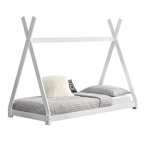 [en.casa] Cama para niños pequeños Cama Infantil 200 x 90cm Estructura Tipi de Madera Pino Blanco Mate