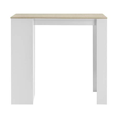 [en.casa] Mesa de Bar de Bistro Elegante 110 x 50 x 103 cm Mesa Alta Cocina Barra integrada para Bebidas con 3 Estantes Blanco y Efecto Roble