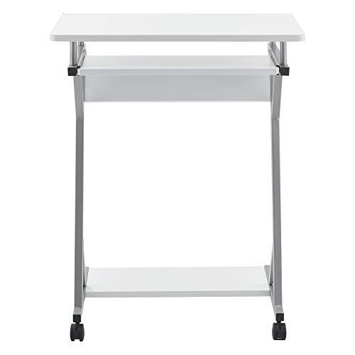 [en.casa]® Mesa de Ordenador - 60 x 40 x 75 cm - Mesa de Oficina - Mesa Escritorio - Bandeja Extensible para Teclado - con Almacenamiento - con Ruedas - Blanco