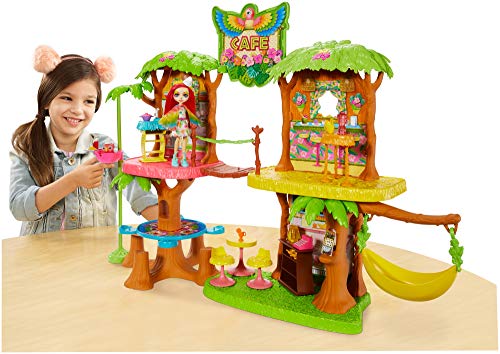 Enchantimals - Cafetería Junglewood con muñeca y mascota Peeki Parrot y accesorios, edad recomendada: 4 años y más (Mattel GNC57)
