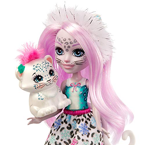 Enchantimals-Sybill Snow Leopard y Flake Muñeca con Mascota, multicolor (Mattel GJX42)