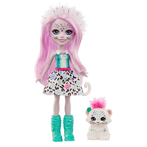 Enchantimals-Sybill Snow Leopard y Flake Muñeca con Mascota, multicolor (Mattel GJX42)