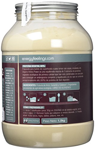 Energy Feelings Proteina Vegana 80% Premium - 1.5 Kg | rica en BCAA | ingredientes de máxima calidad | 100% ecológica