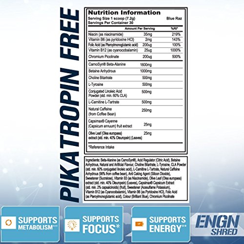 ENGN SHRED de Evlution Nutrition Polvo Quema Grasa Termogénico Para el Pre Entrenamiento, Energía, Pérdida de Peso, 30 Porciones (Mora Azul)