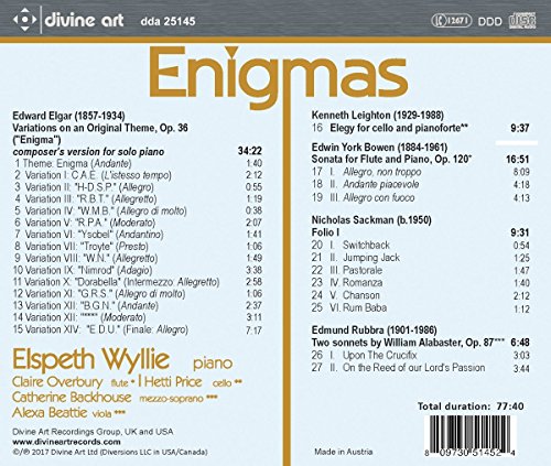 Enigmas: Solo Piano And Chamber Works [Elspeth Wyllie; Catherine Backhouse; Claire Overbury; Hetti Price; Alexa Beattie] [Divine Art: DDA25145]