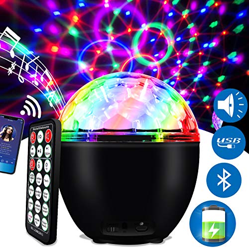 ENONEO Luces Discoteca 16 Colores Bola Discoteca con Cable USB LED Giratoria Luz de Fiesta Bola Fiesta Escenario con Bluetooth Control Remoto para Cumpleaños Discoteca Fiesta Bar Navidad Bodas (Black)