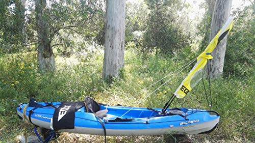 EOLA Vela para Kayak rotativa de 1,25 m2 testada con Viento de hasta 50 Nudos. Incluye Todos los Accesorios para Instalar en Cualquier embarcación.