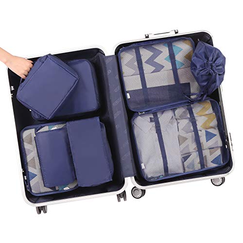 Eono by Amazon - 8 Set Cubos de Embalaje, Organizadores para Maletas, Travel Packing Cubes, Equipaje de Viaje Organizadores, con Bolsa de Zapatos, Bolsa de Cosméticos y Bolsa de Lavandería, Armada