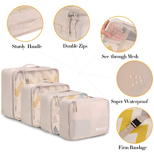 Eono by Amazon - 8 Set Cubos de Embalaje, Organizadores para Maletas, Travel Packing Cubes, Equipaje de Viaje Organizadores, con Bolsa de Zapatos, Bolsa de Cosméticos y Bolsa de Lavandería, Beige Eono by Amazon - 8 Set Cubos de Embalaje, Organizadores para Maletas, Travel Packing Cubes, Equipaje de Viaje Organizadores, con Bolsa de Zapatos, Bolsa de Cosméticos y Bolsa de Lavandería, Beige