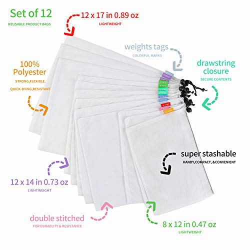 Eono by Amazon - Bolsas Compra Reutilizables Ecológicas Bolsa de Malla para Almacenamiento Fruta Verduras Juguetes Lavable y Transpirable 3 Diversos Tamaños, 12 Pcs (3L+6M+3S) Eono by Amazon - Bolsas Compra Reutilizables Ecológicas Bolsa de Malla para Almacenamiento Fruta Verduras Juguetes Lavable y Transpirable 3 Diversos Tamaños, 12 Pcs (3L+6M+3S)