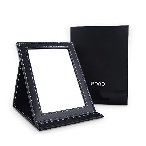 Eono by Amazon - Espejo Portátil de Maquillaje, Regalo Espejo Plegable de Viaje Pequeño de Escritorio Cuero PU, Espejos de Mano para maquillaje Fácil de Transportar para Viajar