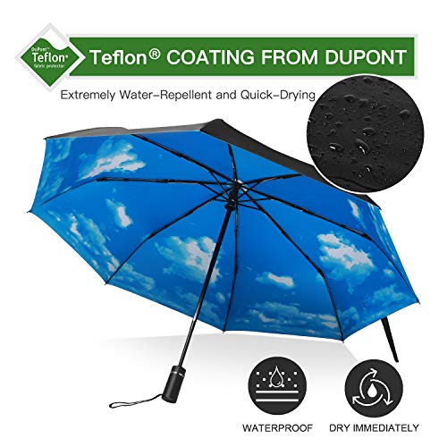 Eono by Amazon - Paraguas Plegable Automático Impermeable, Paraguas de Viaje Compacto a Prueba de Viento, Folding Umbrella, Recubrimiento de Teflón, Dosel Reforzado, Mango Ergonómico, Cielo