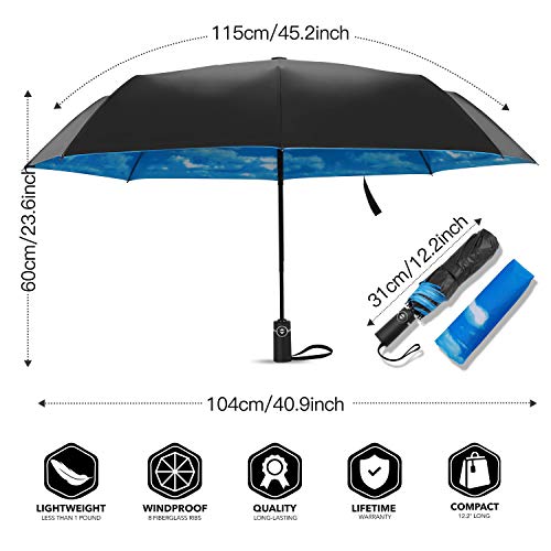 Eono by Amazon - Paraguas Plegable Automático Impermeable, Paraguas de Viaje Compacto a Prueba de Viento, Folding Umbrella, Recubrimiento de Teflón, Dosel Reforzado, Mango Ergonómico, Cielo