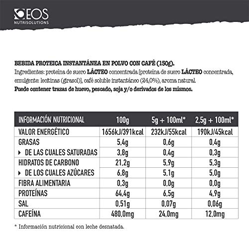 EOS - Café Proteico 150 g - Café con Proteína Whey sin azúcar añadido y sin gluten (1)
