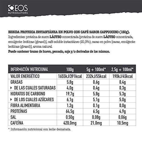 EOS - Café Proteico Cappuccino 150 g - Café con Proteína Whey y Cacao sin azúcar añadido y sin gluten EOS - Café Proteico Cappuccino 150 g - Café con Proteína Whey y Cacao sin azúcar añadido y sin gluten