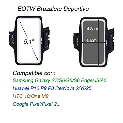 EOTW Brazalete Deportivo para Samsung Galaxy S7/S6/S6 Edge/S5/J5, Huawei P10/P9/Honer 9/P8 Lite, HTC 10, Totalmente Compatible con Todos los moviles hasta 5.1 Pulgada.