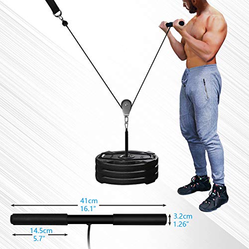 Equipo de polea con cable, sistema de entrenamiento LAT y tri pull down con mango de espuma y barra única para ejercicios de entrenamiento de fuerza, bíceps, tríceps, abdominals