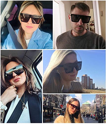 ERIOG Gafas de Sol Gafas De Sol Cuadradas De Gran Tamaño Hombres Mujeres Flat Top Fashion Lentes De Una Pieza Gafas De Sol para Mujeres Sombras Espejo