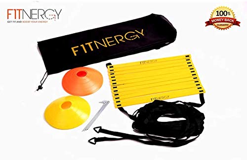 ESCALERA de AGILIDAD por F1TNERGY Equipo Entrenamiento con Bolsa GRATIS INCLUYE 12 Escalones Peldaños Ajustables 6 metros 10 Conos de Velocidad 4 clavijas y anillas en D Mejora Coordinacion futbol ESCALERA de AGILIDAD por F1TNERGY Equipo Entrenamiento con Bolsa GRATIS INCLUYE 12 Escalones Peldaños Ajustables 6 metros 10 Conos de Velocidad 4 clavijas y anillas en D Mejora Coordinacion futbol