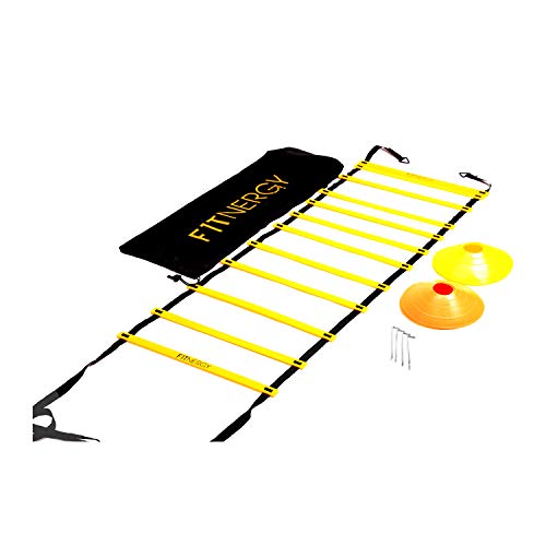 ESCALERA de AGILIDAD por F1TNERGY Equipo Entrenamiento con Bolsa GRATIS INCLUYE 12 Escalones Peldaños Ajustables 6 metros 10 Conos de Velocidad 4 clavijas y anillas en D Mejora Coordinacion futbol ESCALERA de AGILIDAD por F1TNERGY Equipo Entrenamiento con Bolsa GRATIS INCLUYE 12 Escalones Peldaños Ajustables 6 metros 10 Conos de Velocidad 4 clavijas y anillas en D Mejora Coordinacion futbol