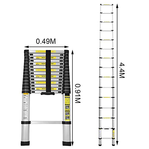 Escalera telescópica de aluminio 4,4M escalera plegable escalera multifunción fácil de transportar capacidad máxima de carga 150 kg