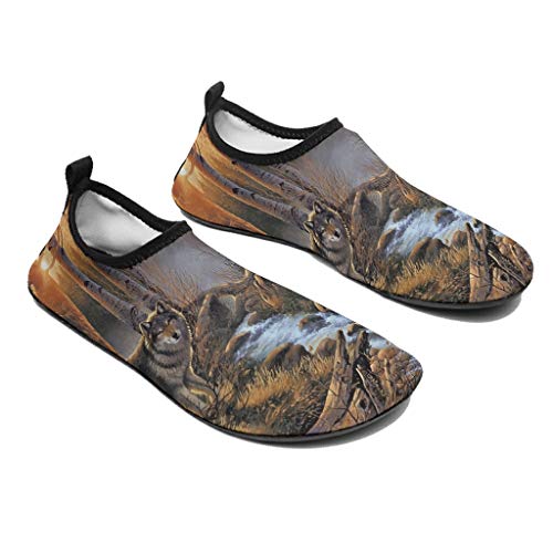 Escarpines de playa, zapatos de agua, calcetines, diseño de lobo, animales y bosque, zapatos de surf, para caminar, yoga, surf, playa, piscina, color blanco, 36/37