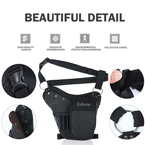 Eshow Bolso de Pierna Riñonera para Hombres Negro Tela de Lona Senderismo Running Deporte al Aire Libre Eshow Bolso de Pierna Riñonera para Hombres Negro Tela de Lona Senderismo Running Deporte al Aire Libre