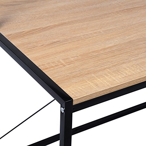 eSituro Mesa de Oficina Escritorio de Ordenador Muebles de Oficina de PC Trabajo de Madera y Acero, con Tres Estante, Aprox. 120x64x120 cm Roble + Negro SCD0030